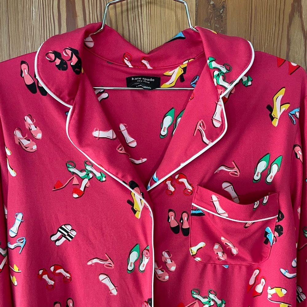 kate spade Pink Pajama Set with Multicolor Shoe Print - Picture 8 of 16